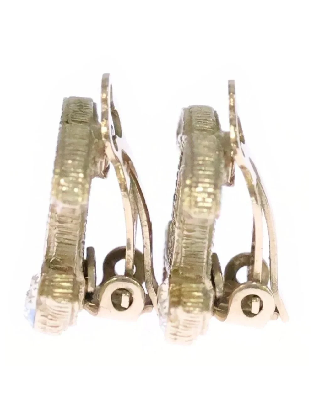 Chanel CC Logo Rhinestone Earrings Gold Plated